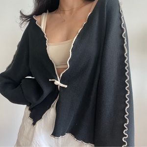 Vintage Black Waffle Knit Cardigan